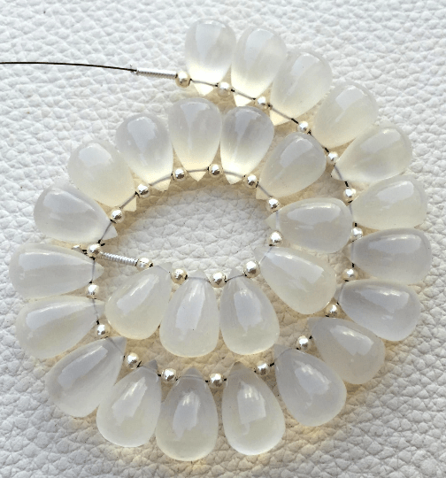 Brand New, 5 Matched Pairs, 12x8mm Long aprx.,NATURAL WHITE CHALCEDONY Smooth Drops Briolettes,Amazing Item at Low Price