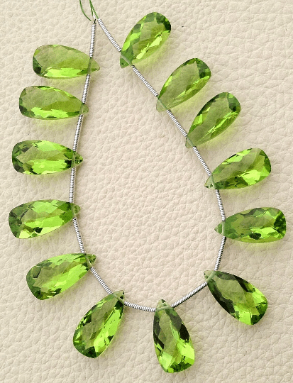 5 Matched pairs, PARROT Green Quartz Faceted PYRAMID Shape Briolettes,16X8mm Size,Finest Item at Low Price