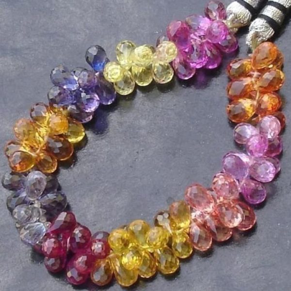 FULL Strand, 100 Pcs of Extremely Beautiful Multi Color Corundum QUARTZ,Micro Faceted Tear Drop Briolette 7-8mm Long aprx.