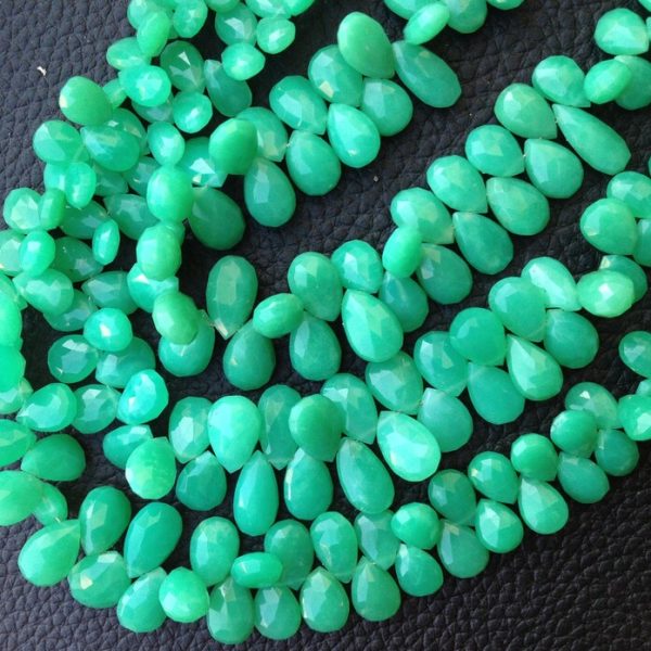 Full 6 Inch Strand, Unique CHRYSOPRASE Chalcedony Faceted Pear Shape Briolette,9-10mm, Great Item,Finest Quality