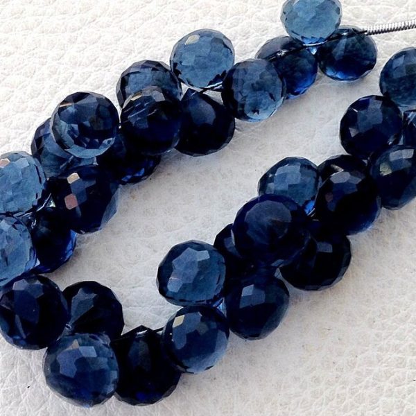 Full 7 Inch Long Strand, LONDON Blue Quartz Micro Faceted Onions Shape Briolettes,7-8mm size,Superb Item at Low Price
