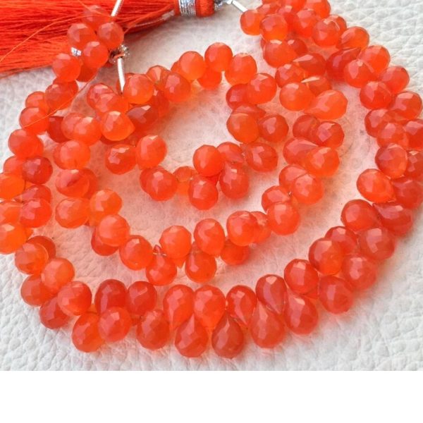 Full 7 Inch Long Strand, Natural Fanta CARNELIAN Faceted DROPS Shaped Briolettes, 7-8mm Long size,GORGEOUS
