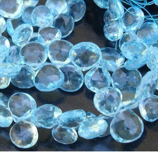 Gorgeous Finest Quality Blue Topaz faceted heart shaped briolettes 7-8mm, 15 Pieces Strand