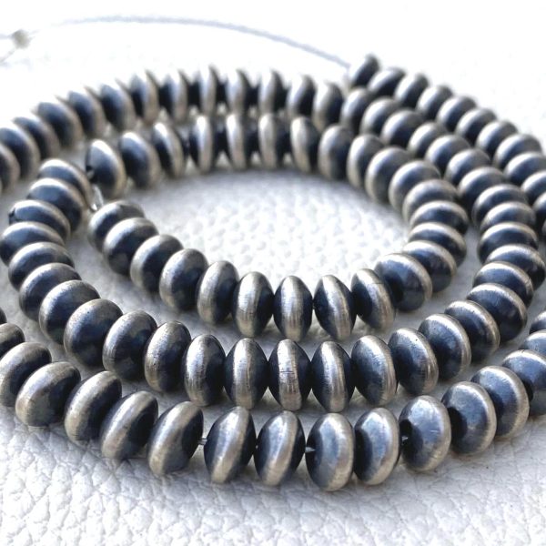 6x4 Navajo Perfect Saucer Pearls,925 Sterling Silver Navajo Pearls, Oxidized Beads,5 Inch String At WHOLESALE PRICE