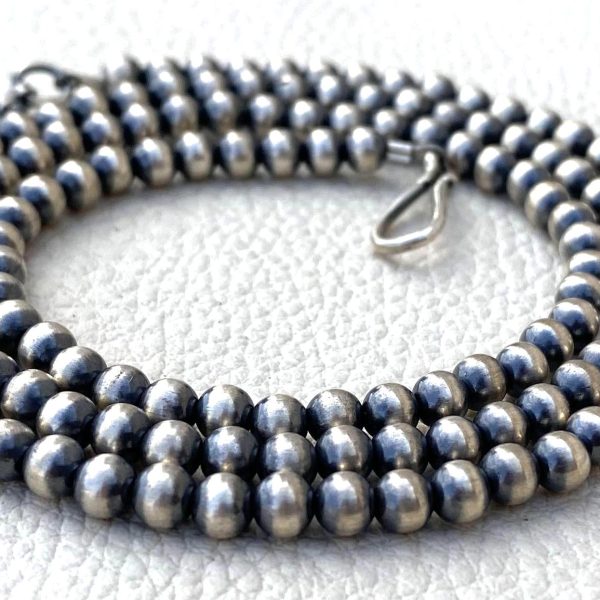 4mm 925 Sterling Silver Navajo Pearls, Oxidized Seamless Round Beads Spacers, 5 Inch String At WHOLESALE PRICE