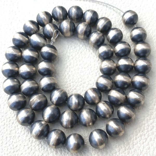 10mm 925 Sterling Silver Navajo Pearls, Oxidized Seamless Round Beads Spacers, 5 Inch String At WHOLESALE PRICE