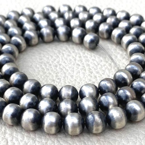 6mm 925 Sterling Silver Navajo Pearls, Oxidized Seamless Round Beads Spacers, 5 Inch String At WHOLESALE PRICE