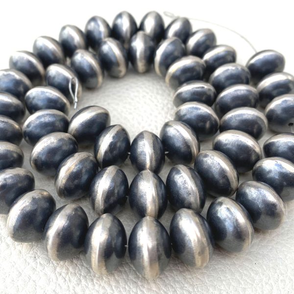 14x10mm Navajo Perfect Saucer Pearls,925 Sterling Silver Navajo Pearls, Oxidized Beads,5 Inch String At WHOLESALE PRICE