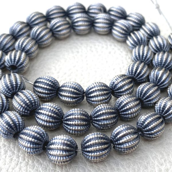 8mm 925 Sterling Silver Navajo Pearls, Beautiful Handmade, Oxidized Corrugated Round Beads,5 Inch String At WHOLESALE PRICE