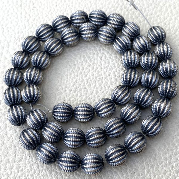 6mm 925 Sterling Silver Navajo Pearls, Beautiful Handmade, Oxidized Corrugated Round Beads,5 Inch String At WHOLESALE PRICE