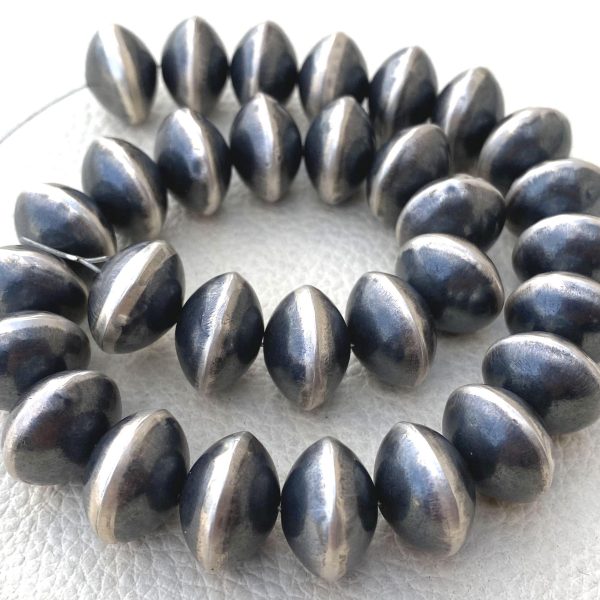 16x12mm Navajo Perfect Saucer Pearls,925 Sterling Silver Navajo Pearls, Oxidized Beads,5 Inch String At WHOLESALE PRICE