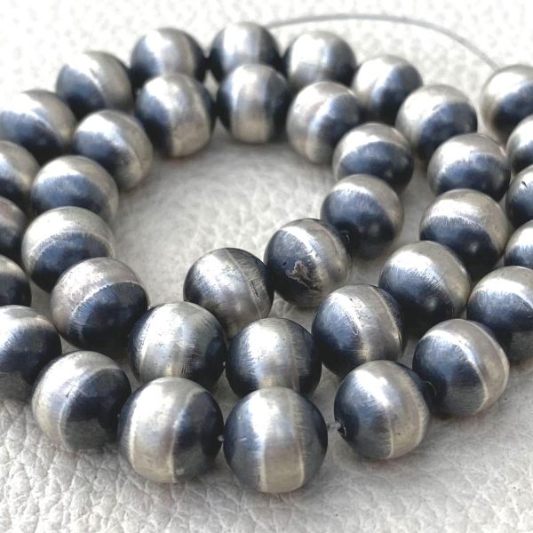 12mm 925 Sterling Silver Navajo Pearls, Oxidized Seamless Round Beads Spacers, 5 Inch String At WHOLESALE PRICE