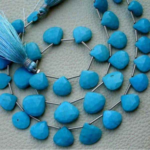 Natural Arizona, hald Strand, 8-10mm Long, Natural Turquoise Faceted Heart Shape Briolettes,Superb-Finest Quality