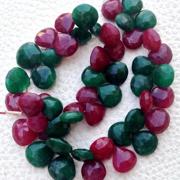 New Arrival, Dyed Natural RUBY & EMERALD Faceted Heart Shape briolettes,8-9mm Long, Finest Item