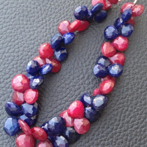 New Arrival, Dyed Natural RUBY & SAPPHIRE Faceted Heart Shape briolettes,9-10mm Long, Finest Item