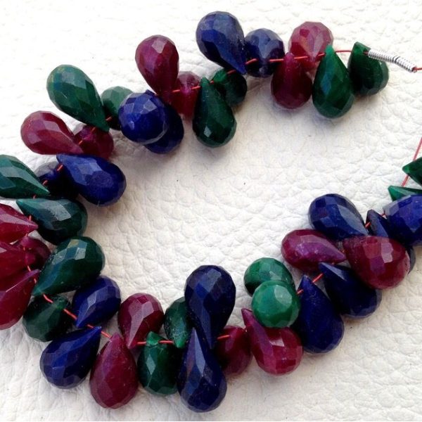 New Arrival, Dyed Natural Ruby, Emerald & Sapphire Faceted Drops Shape briolettes,9-11mm, Finest Item