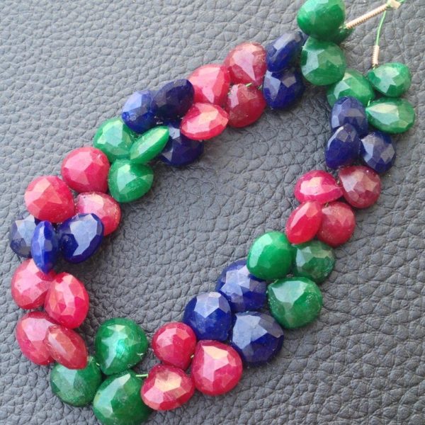 New Arrival, Dyed Natural Ruby, Emerald & Sapphire Faceted Heart Shape briolettes, 8-9mm, Finest Item