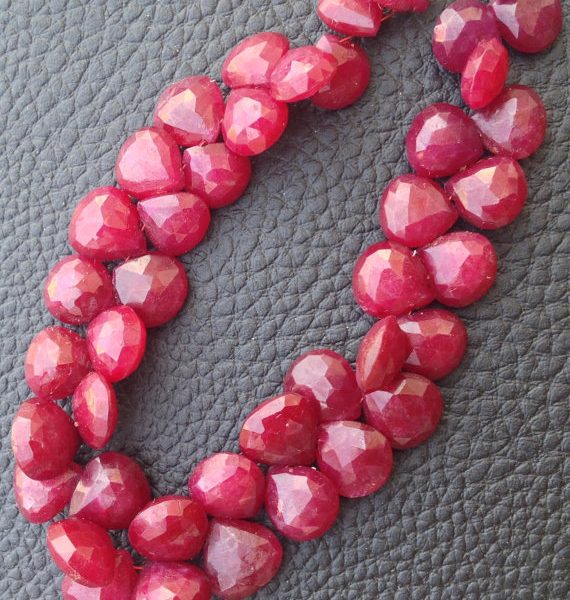 New Arrival, Dyed Natural Ruby Faceted Heart Shape briolettes,9-8mm Long, Finest Item