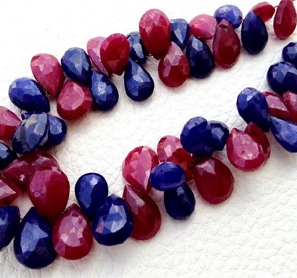 New Arrival, Dyed Natural Ruby & Sapphire Faceted Pear Shape briolettes,9-10mm Long, Finest Item