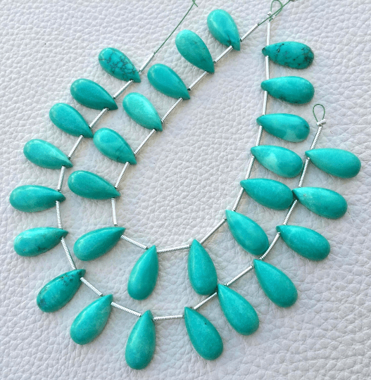 Calibrated Same Size, Extremely Rare Natural Tibet TURQUOISE Smooth Pear Shape Cabachons Briolettes, 10 Pieces of 15x7mm Size,