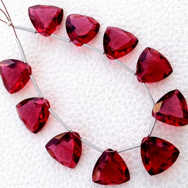 4 Matched pairs, Superb RUBY RED Quartz Faceted CUT Trillion Shape Briolettes,14X14mm Size,Finest Item