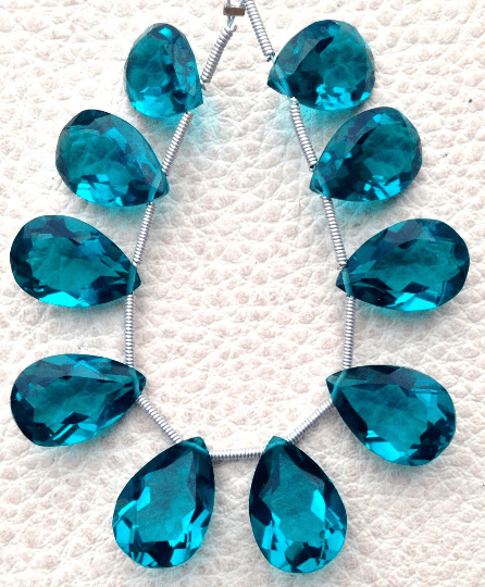 Brand New,4 Matched pairs, Superb PARAIBA BLUE Quartz, New Cut Faceted Pear Shape Briolettes,15x10mm Long,Superb