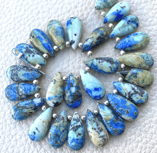 Brand New,4 Matched Pair, Oyster Arizona Lapis TURQUOISE Smooth Pear Shape Briolettes, 15x7mm size.Superb Item at Low Price