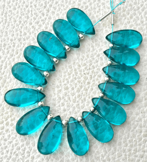 Brand New, 5 Matched Pairs, 15x7mm Long aprx., PARAIBA Blue Quartz Smooth Pear Briolettes,Amazing Item at Low Price