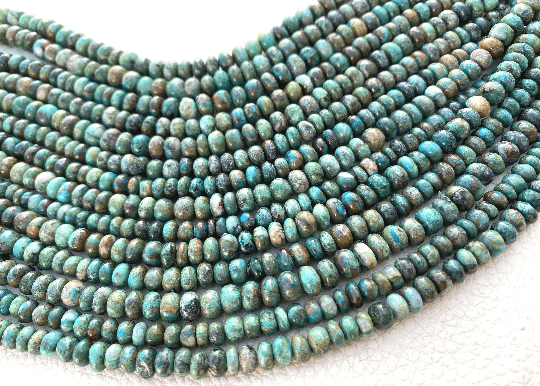 Superb Quality,Brand New, Full 8 Inch Strand, Natural CHRYSOCOLLA Smooth Rondelles,6-5mm size,Superb Polished Smooth Strand at Low Price.