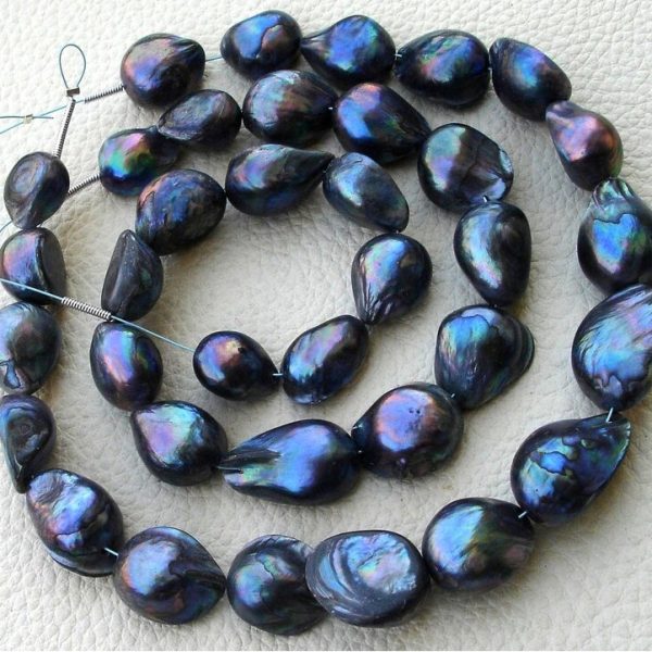 SUPERB---16 Inch Long Strand,Superb-Finest-Natural- Fresh-Water, GREY Pearl Smooth NUGGETS Briolettes,12-14mm Long,Superb.