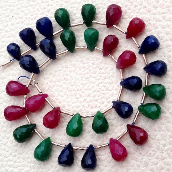 Special 50 Pieces,New Arrival, Dyed Natural EMERALD,SAPPHIRE,RUBY Faceted Drops Shape Briolettes,7-8mm Long, Finest Item