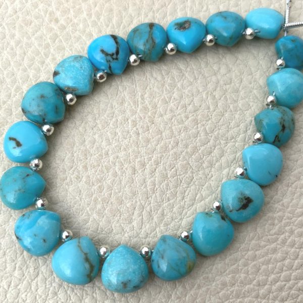 Brand New, 4 Matched pairs, Extremely Rare Natural Spotted Arizona TURQUOISE Smooth Heart Shape Briolettes, 8x8mm Size