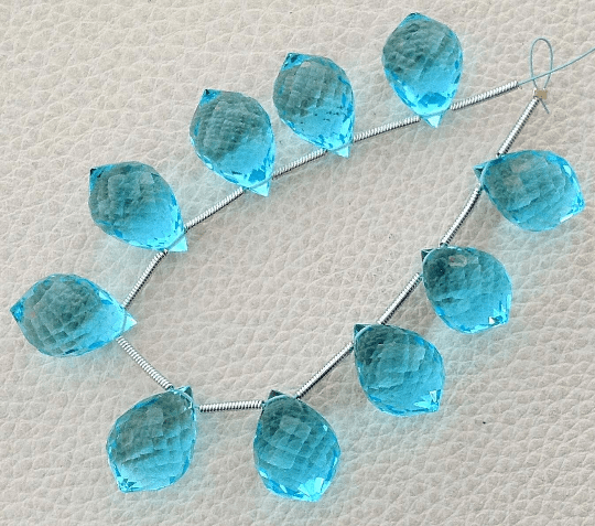 4 Matched pairs, Superb SKY Blue Quartz Faceted Chandelier Shape Briolettes,14X10mm Size,Finest Item