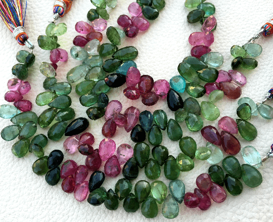 Full 6 Inch-Super-FINEST-SUPER-SUPER Sparkling Multi Tourmaline Faceted Pear Shape Briolettes,10-9mm,Finest Quality