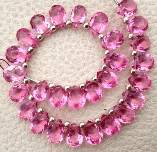 Brand New, Full 6 Inch Strand, NEW PINK QUARTZ Faceted Cut Pear Shape Briolettes,6x8mm size,Superb Item at Low Price