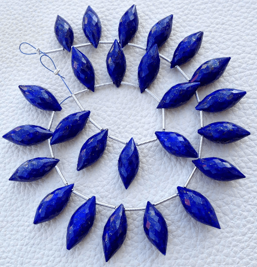4 Matched Pairs, LAPIS LAZULI Faceted DEW Drops Shape Briolettes,18mm Long,Super Quality,Superb