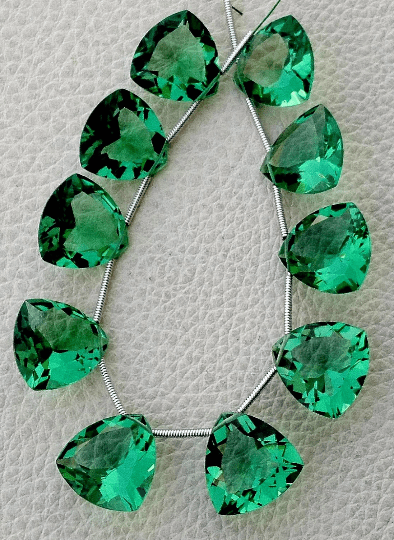 4 Matched pairs, Superb NEW GREEN Quartz Faceted CUT Trillion Shape Briolettes,12X12mm Size,Finest Item