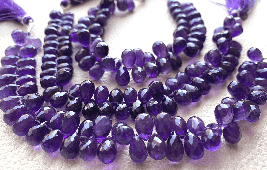 Brand New,Full 7 Inch Long Strand, Natural African Amethyst Faceted Drops Briolettes, 10-9mm Long Faceted Drops,Finest Quality ar Low Price.