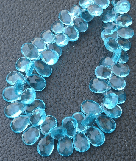 Full 8 Inch Long Strand, SKY BLUE QUARTZ Quartz Faceted Pear Shape Briolettes, 9-10mm size,Superb Item at Low Price