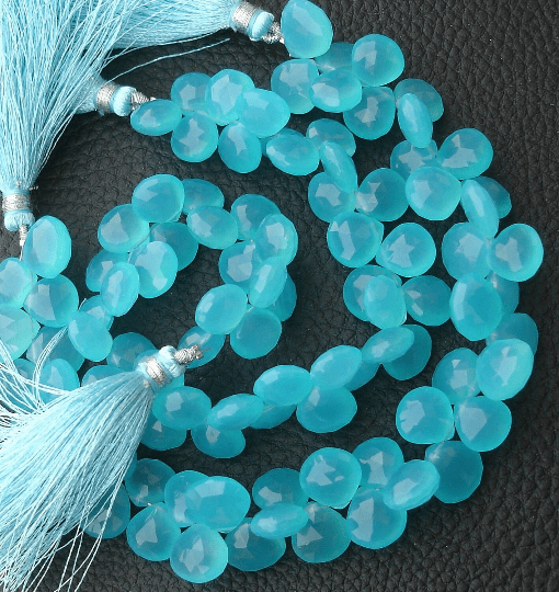 New Stock, 6 Inches Strand, SWISS Blue Chalcedony Faceted Heart Briolettes, 10-11mm Long size,GORGEOUS.