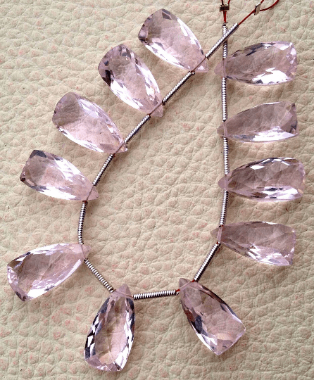 5 Matched pairs, Superb New Morganite PINK AQUAMARINE Quartz, Faceted Pyramid Shape Briolettes,16mm Long,Superb