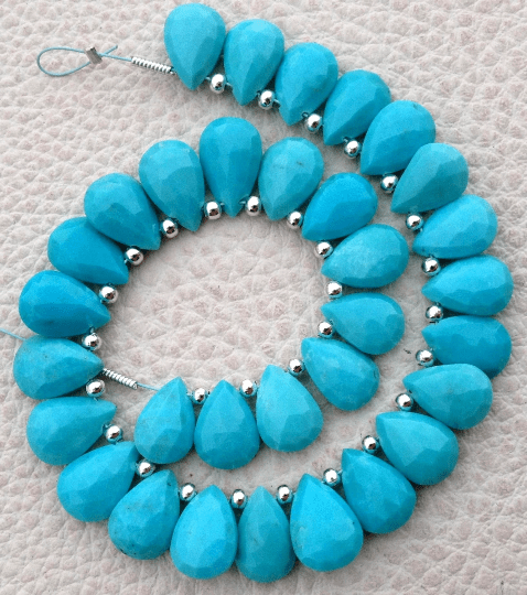 Brand New, 2 Matched Pairs,Natural Turquoise Faceted Pear Shape Briolettes, 7x10mm size,Amazing Rare Quality Turquoise Matched Pairs.