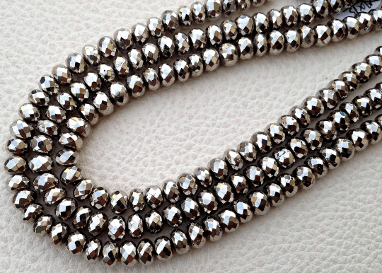 Brand New, Mystic SILVER Pyrite Faceted Rondelles,Full 9 Inch Strand, 6mm size,Amazing AAA Quality Wholesale Price.
