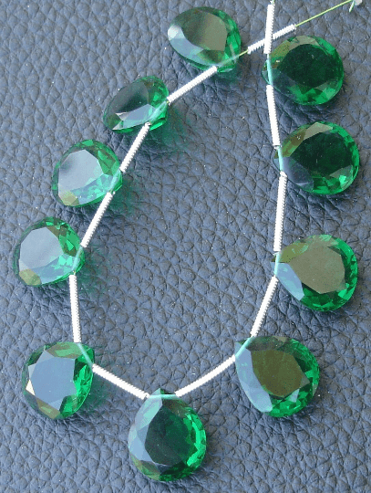 5 Matched pairs, EMERALD GREEN Quartz, New Cut Faceted Heart Shape Briolettes,12x14mm Long,Superb