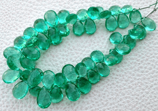 Full 8 Inch Long Strand, SEAFOAM GREEN Quartz Faceted Pear Shape Briolettes, 9-10mm size,Superb Item at Low Price