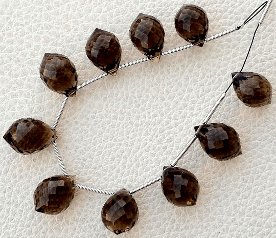 4 Matched pairs, SUPERB SMOKY Quartz Faceted Chandelier Shape Briolettes,14X10mm Size,Finest Item