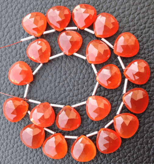 Brand New, 5 Matched Pairs,12x12mm CARNELIAN ORANGE Chalcedony Faceted Heart Briolettes,Amazing Item at Low Price