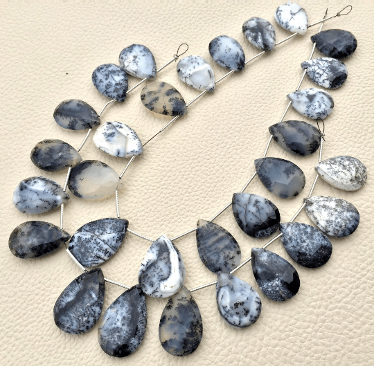 Rare Natural Dentritic Opal Faceted Pear Shape Briolettes,20-25mm Size.