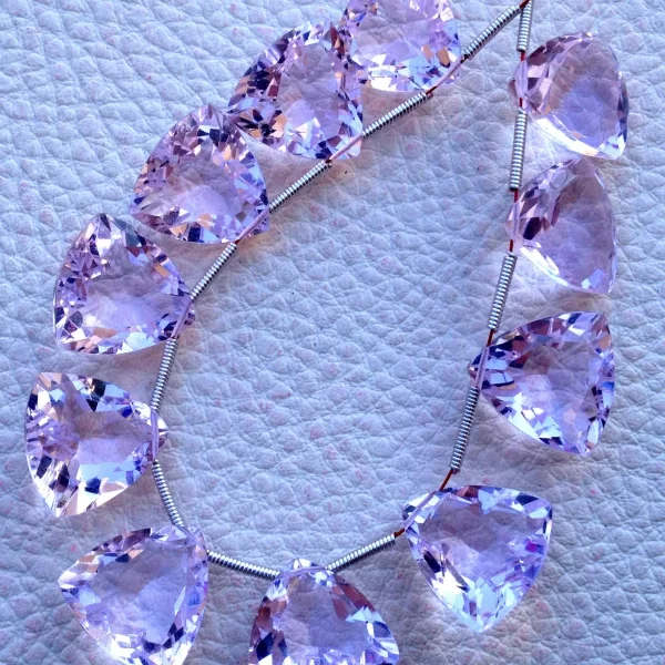 4 Matched pairs, Superb New Morganite PINK AQUAMARINE Quartz, Faceted Cut Trillion Shape Briolettes,14x14mm,Superb