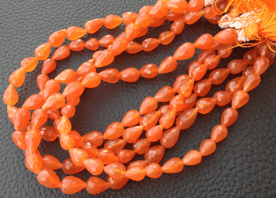 Brand New,Full 8 Inch Strand CARNELIAN Faceted Full Drilled Drops Shape Briolettes,7-8mm size,Superb Quality at Low Price